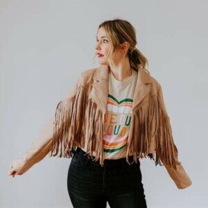 Saints and Heart Jacket Faux Learher Fringe Jacker